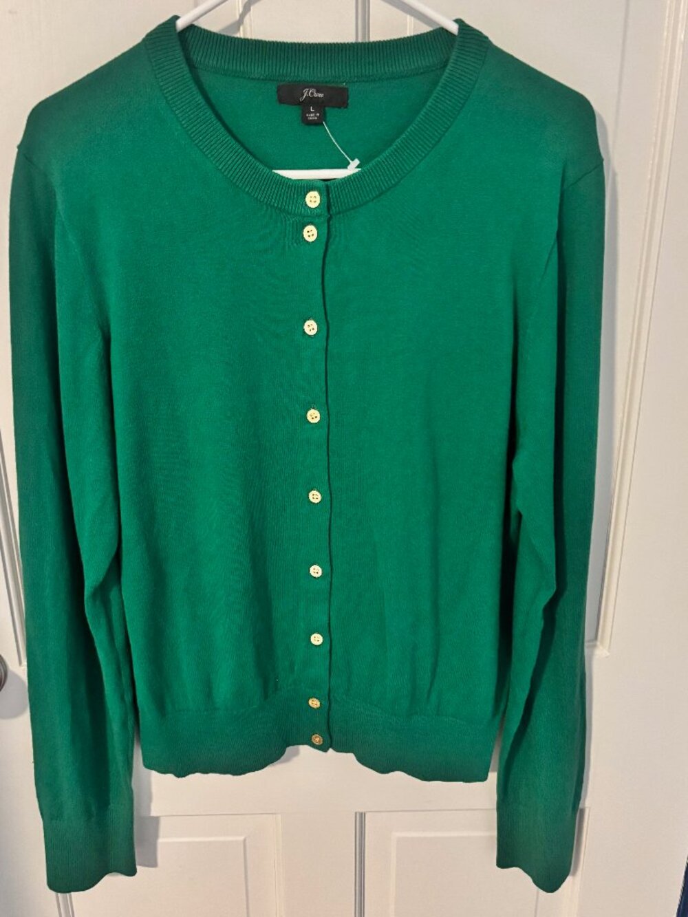 JCrew Grass Green Jackie Cardigan with Gold Buttons- Size L